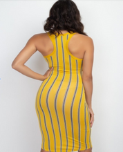 Load image into Gallery viewer, Multi color striped dress with split neck - a.o.allure