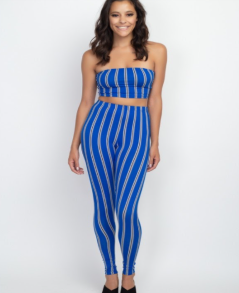 Stripe printed tube top and leggings set - a.o.allure