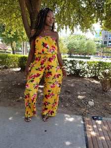 Floral mustard jumpsuit - a.o.allure