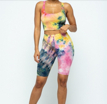 Load image into Gallery viewer, TIE DYE SLEEVELESS CROP TOP AND BIKER SHORTS - a.o.allure