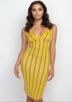 Multi color striped dress with split neck - a.o.allure